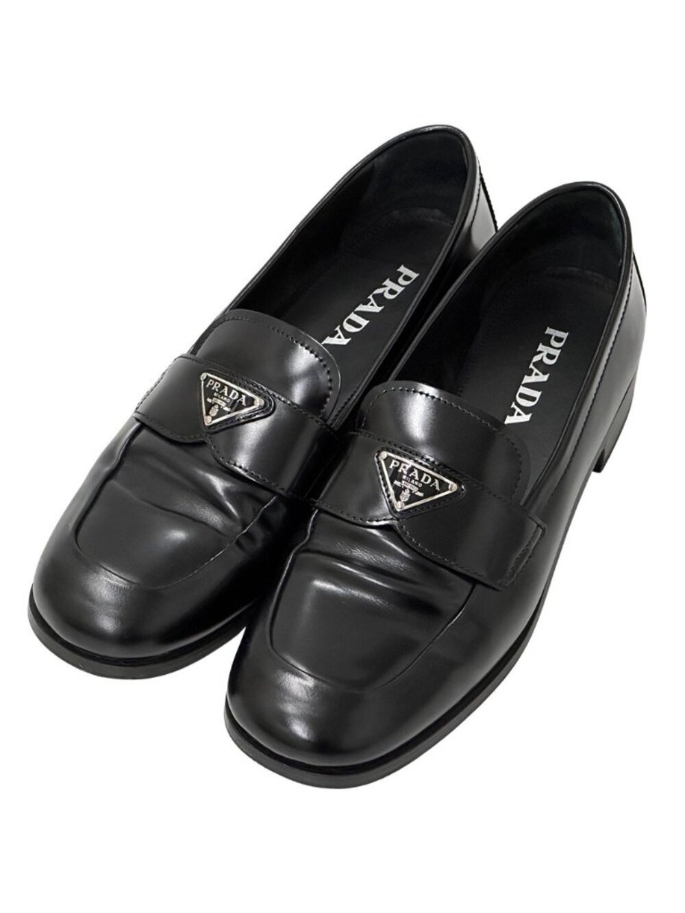 Prada Leather Shoes Triangle Logo Loafers Black 39 Simple - Picture 1 of 15